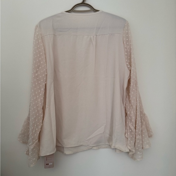 SHEIN Light Pink Blouse with Sheer Polka Dot Sleeves - Picture 3 of 7